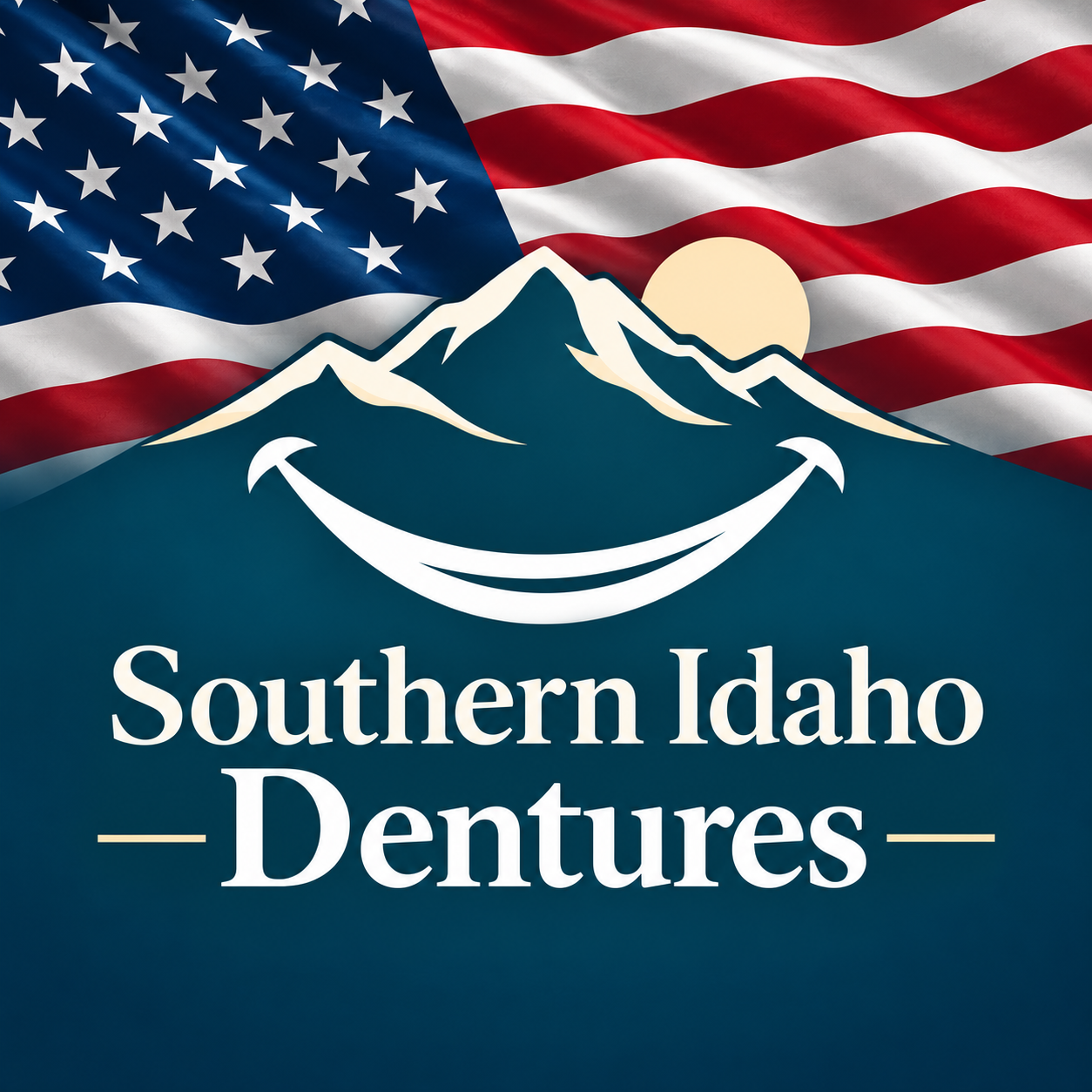 Southern Idaho Dentures flag and mountain logo